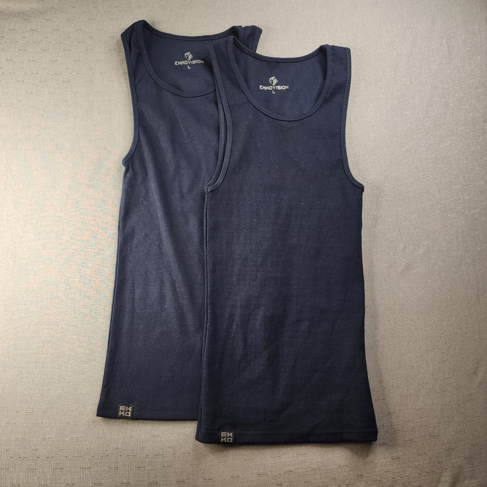 Ekkovision Navy Blue Men's Ribbed Undershirt Tank Tops Lot of 2 Large
